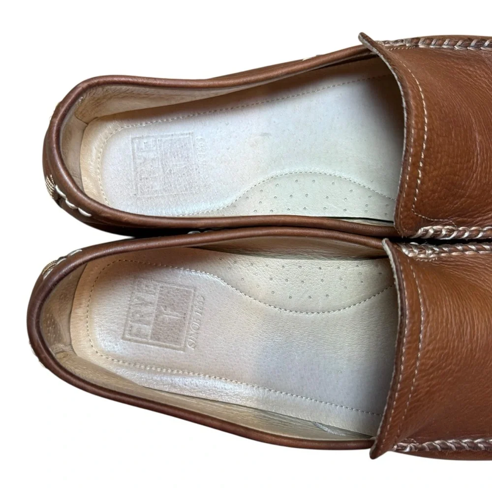 FRYE Brown Leather Moccasin Slip-Ons Driving Loafers Men’s Shoes - US Size 12 - Picture 5 of 14